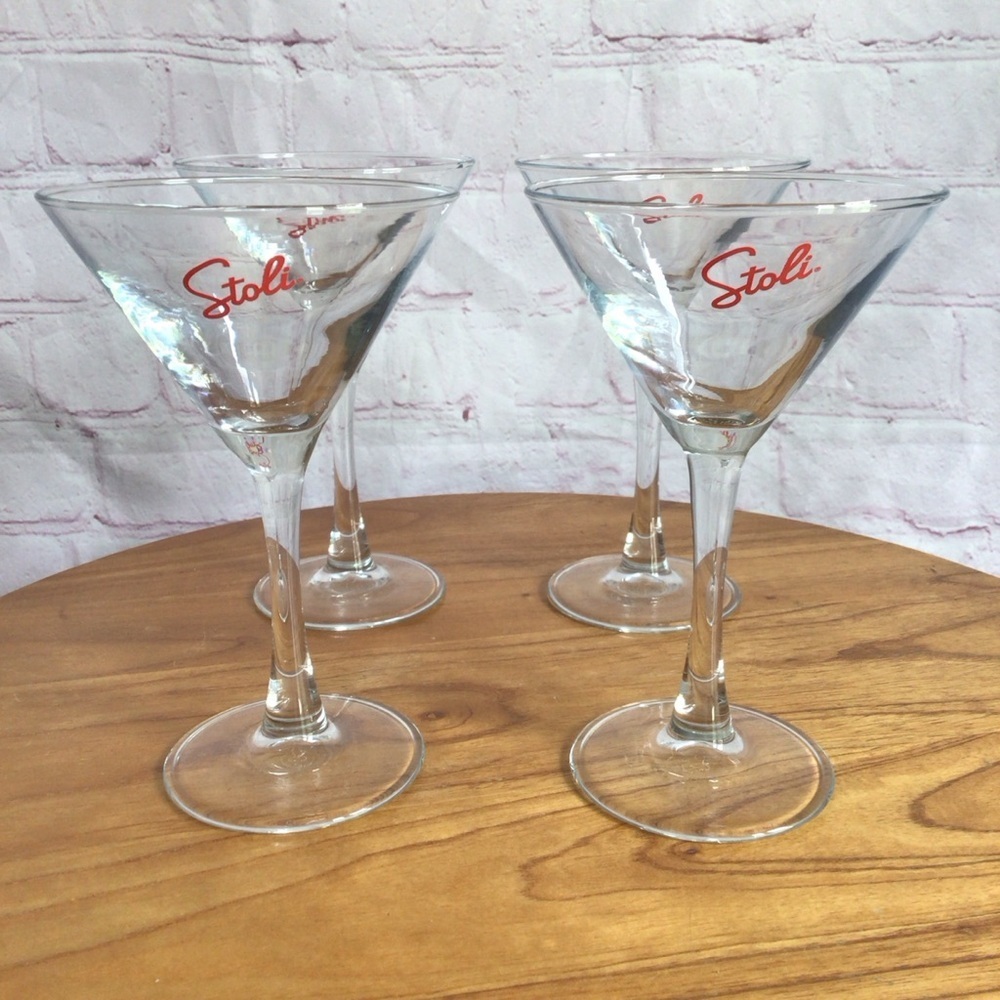 Clear Glass Stoli Martini Glasses - Set of 4